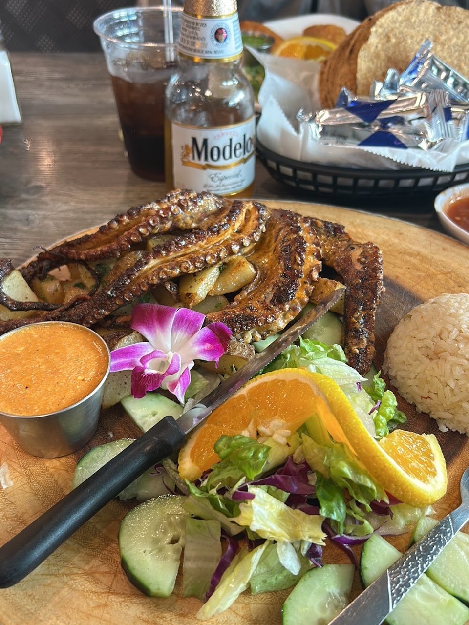 Printed menu showing seafood dishes and soups.